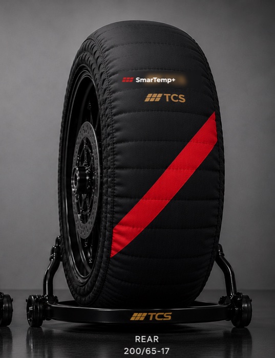 SmarTemp+ rear tire warmer with red diagonal stripe